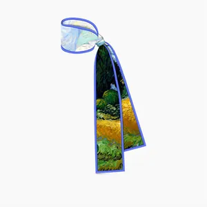 Van Gogh Oil Painting Wheat Field Silk Scarf for Women with Artistic Floral Pattern