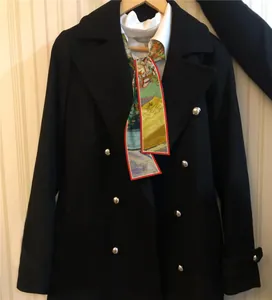 Artistic Van Gogh Oleander painting skinny silk scarf tied on a classic black wool coat