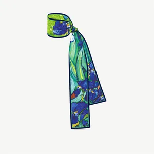Sciarpa lunga in seta da donna con motivo pittura a olio Iris di Van Gogh fascia per capelli