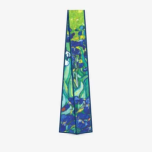 Foulard Stretto in Raso Con Motivo Dipinto a Olio Iris di Van Gogh per Donna Nastro per Manico Borsa Fascia per Capelli