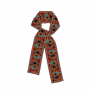 Eleganter langer Seidenschal mit Paisleymuster in Orange und Blau für Hals oder Haar-Styling