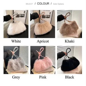 Farbpalette der Plüsch-Achseltaschen in Weiß Apricot Khaki Grau Rosa und Schwarz Tönen