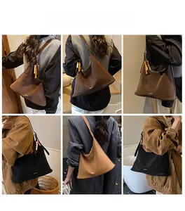 Three-color minimalist tote bags shown in a collage with models and beaded fringe details
