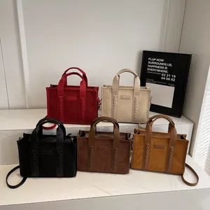 Minimalist faux suede large tote bags in five colors with textured vertical stitching