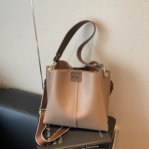 Grand Sac Seau en Cuir PU pour Femme Texture Tissée Sac à Main Fourre-tout de Bureau Avec Double Bandoulière Simple Sac Hobo