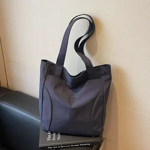 Women Large Capacity Canvas Tote Bag Minimalist Letter Embroidery Shoulder Bag For Daily Commute School Casual Handbag