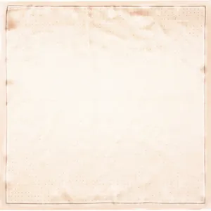Champagne pink square silk scarf with brown trim and elegant small polka dot patterns