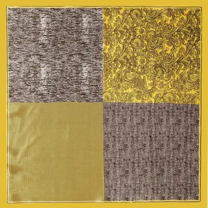 Retro paisley and houndstooth 60cm square silk neckerchief in yellow and brown