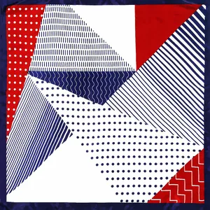 60cm geometric red white blue silk square scarf with stripes and polka dots