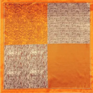 60cm color-block square silk scarf with paisley pattern and orange silk borders
