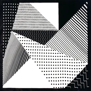 60cm black and white geometric silk scarf with stripes and polka dot patchwork patterns