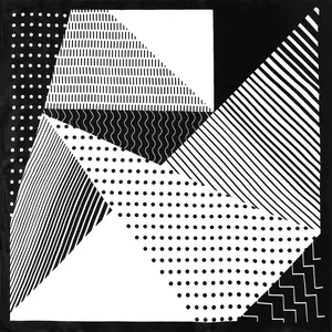 60cm square silk scarf featuring monochrome geometric patchwork with stripes and dots