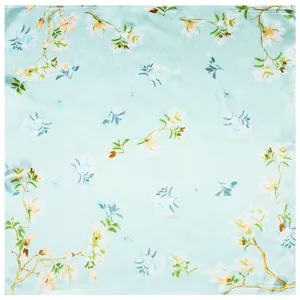 60cm mint green silk square scarf with elegant white magnolia floral branch pattern