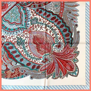 53cm square paisley and floral silk scarf with vibrant borders for autumn fashion