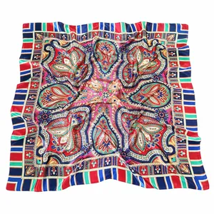 Bohemian Paisley Floral Satin Square Scarf For Women Large Soft Silk-Like Headscarf Sunscreen Shawl Elegant Fashion Neck Wrap