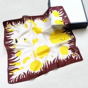 Moderne pop-art zijden vierkante sjaal met gele oogpatronen en elegante geschenkverpakking
