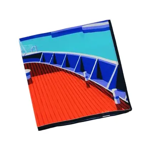 Modern illustration silk square scarf featuring nautical cruise deck pattern on white background