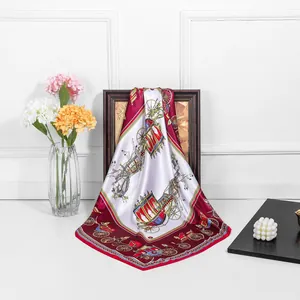 Classic 90cm royal carriage print square silk scarf in burgundy and white