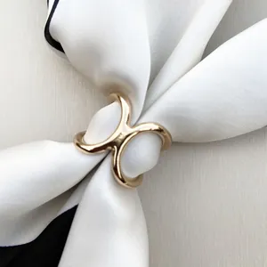 Elegant gold geometric double-ring silk scarf buckle with minimalist metallic finish