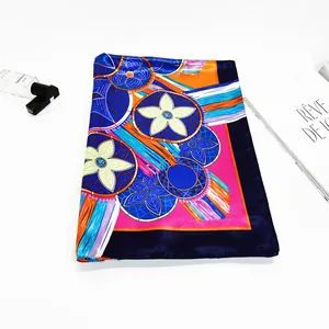Detailed pattern of colorful silk scarf with dreamcatcher and mandala printed design