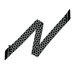 Classic black and white geometric pattern narrow silk scarf for handbags and neck