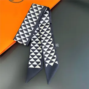 Petit foulard en polyester à motif losange pour poignées de sac et coiffure