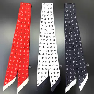 Elegant alphabet pattern skinny silk scarf for handbags and neckwear in various colors