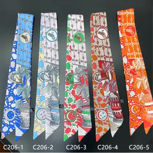 Women's Satin Scarf With Owl Floral Print Multifunctional Fashion Ribbon For Handbag Handle Hair Band Neck Tie Accessory