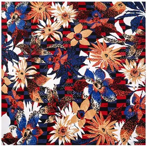 Pastoral 130cm sunflower floral scarf with vibrant checkerboard and pop art patterns