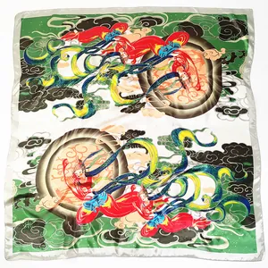 90cm Dunhuang Flying Apsaras silk scarf with colorful auspicious cloud patterns