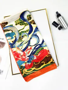 Detail of Dunhuang flying goddess silk scarf with auspicious clouds and vivid colors