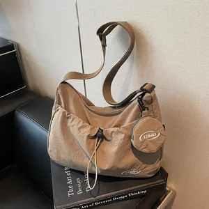 Women Large Capacity Nylon Shoulder Bag Minimalist Solid Color Crossbody Bag And Small Coin Purse Casual Travel Hobo Bag Messenger Bag