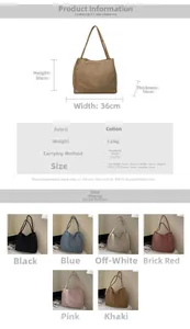 Detailed size chart for minimalist large capacity canvas tote bag with 30cm height and 36cm width