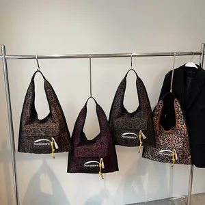 Minimalist large capacity leopard print canvas hobo tote bags in four classic colors