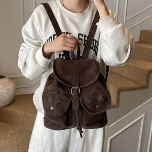 Sac à dos de voyage vintage marron foncé à grande capacité avec boucle métal