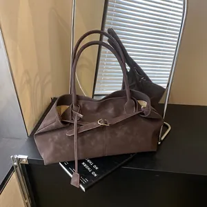 Vintage Large Capacity PU Leather Tote Bag For Women Retro Frosted Suede Texture Shoulder Bag Casual Underarm Handbag