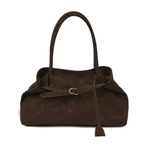 Retro large capacity dark brown oil wax leather tote bag with gold D-ring hardware