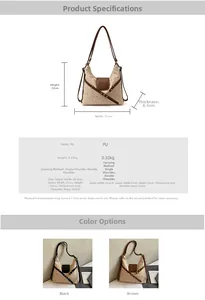 Detailed spec sheet showing PU leather polka dot bag dimensions 32x31x8.5cm and material