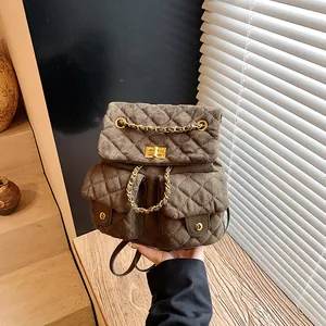 Women's Leopard Print Quilted Backpack Retro Suede PU Leather Small Bookbag With Gold Chain Strap Turn Lock Fashion Rucksack