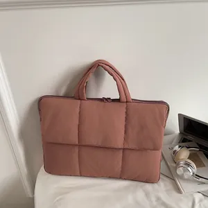 Women Quilted Puffer Laptop Bag Large Capacity Fabric Padded Shoulder Tote Bag For Office Daily Work Computer Handbag
