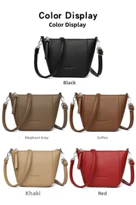 Detailed comparison of five colorful lychee textured leather bucket bags with top zippers