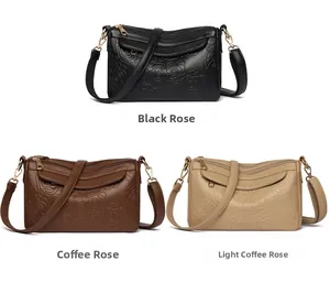 Trois variantes de sacs à main en relief rose en couleurs noir, marron foncé et kaki