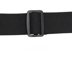 Detail of adjustable black nylon shoulder strap with plastic buckle for shoulder bags