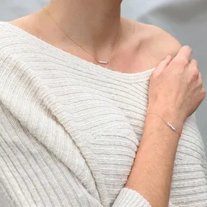 18k gold plated stainless steel necklace and bracelet set with freshwater pearls