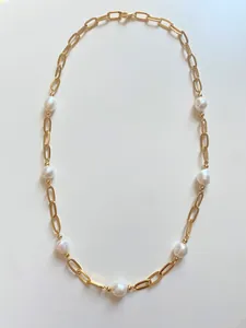 Detailed view of 18k gold plated chain necklace featuring natural freshwater pearls