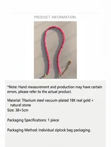 Detail of pink natural stone beaded necklace with 18k gold plated titanium clasp