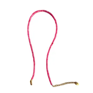 Pink natural stone beaded necklace with 18k gold plated stainless steel clasp