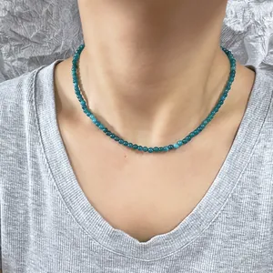 Collier fait main en apatite bleue naturelle avec perles rondes de 3-4 mm pour look superposé