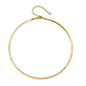 Elegant gold herringbone snake chain necklace with lobster clasp and adjustable length