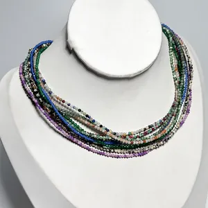 Bohemian Colorful Natural Stone Beaded Necklace For Women Gold Plated Stainless Steel Mini Beads Heart Pendant Choker Jewelry